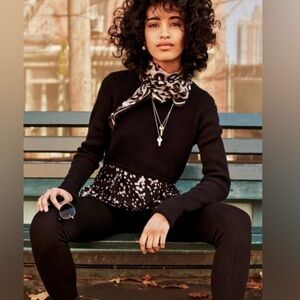 Cabi XL  100% Cotton Knit Cropped Prep Pullover Sweater Black #3525 NWT